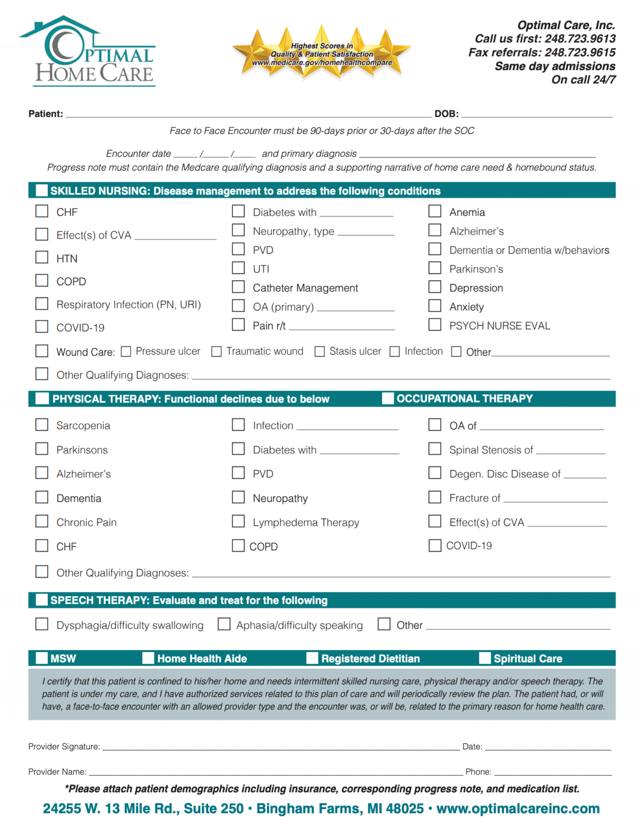 Patient Referral Optimal Home Care & Hospice